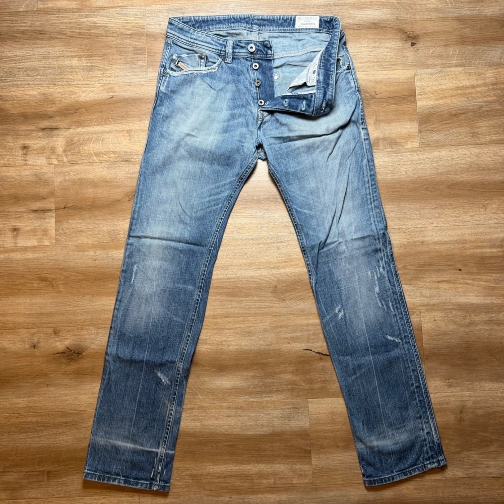 Diesel Darron Jeans Mens 30x32 Blue Slim Tapered Stretch Distressed Wash 008sv